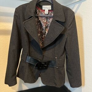 Ellen Tracy Company Gray Wool Blended Pants Jacket With Belt Size 10